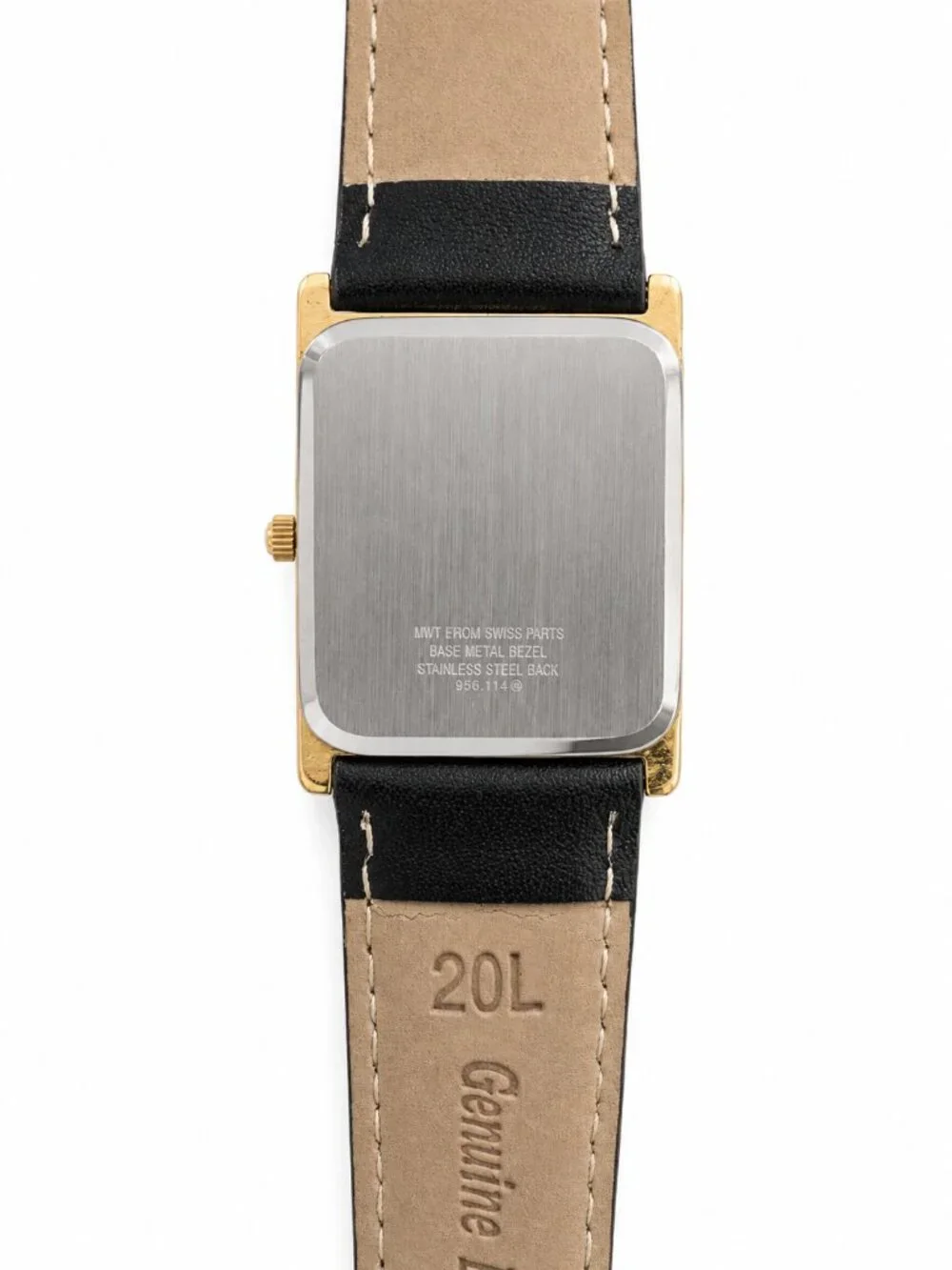 Vintage Gold-Tone Rectangular Quartz Dress Watch – Black Leather Band – Date